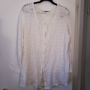 FLAX L Linen White Long Button Up Top